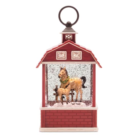 10.75" LED Horse Barn Snow Globe